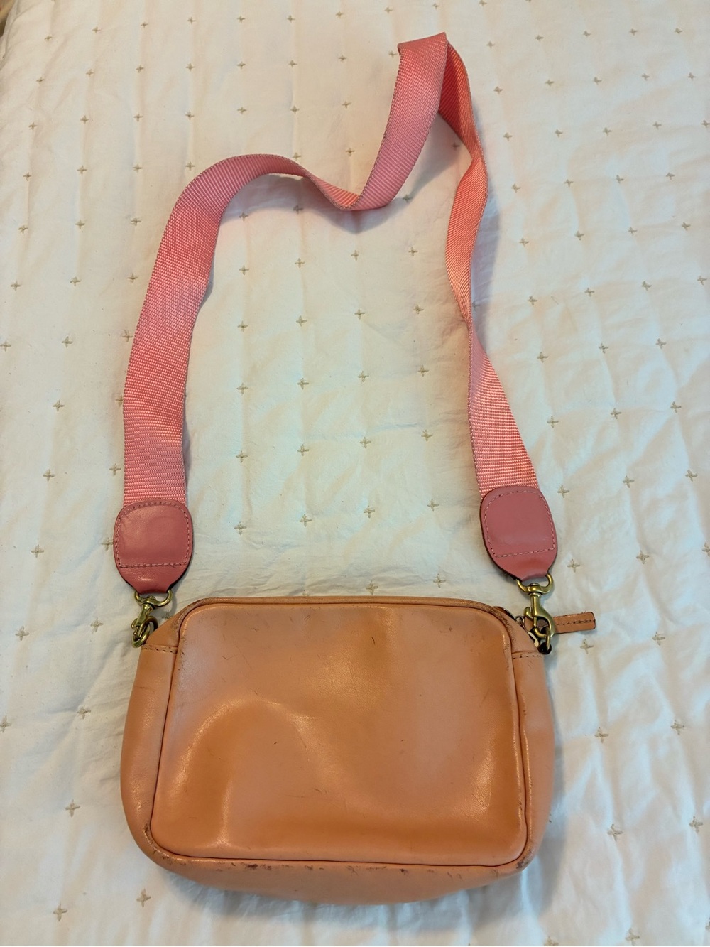 Clare V Leather Crossbody Bag with Pink Strap